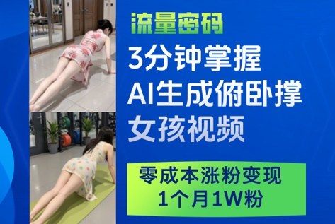 3分钟掌握AI生成俯卧撑女孩视频，零成本涨粉变现，1个月1W粉-中创网_分享创业项目_助您在家赚钱