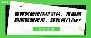 麦克阿瑟玩法纪录片，不需高超的剪辑技术，轻松月入1w+-中创网_分享创业项目_助您在家赚钱