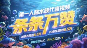 第一人称水族代言视频,条条万赞,20条作品涨粉7.8W,多种变现方式月入五位数-中创网_分享创业项目_助您在家赚钱