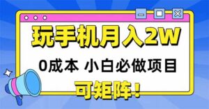 (14879期)玩玩手机月入20000+,0成本小白必做项目,可矩阵-中创网_分享创业项目_助您在家赚钱