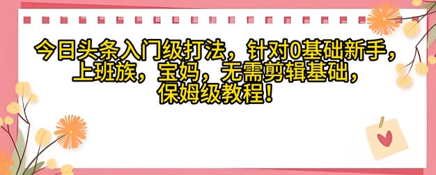 今日头条入门级打法，针对宝妈，上班族，0基础新手的保姆级课程-中创网_分享创业项目_助您在家赚钱