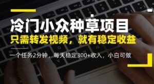 冷门小众种草项目，只需转发视频，每天就有稳定收益，无门槛，每天稳定3张+收入，小白可做-中创网_分享创业项目_助您在家赚钱