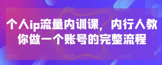 个人ip流量内训课，内行人教你做一个账号的完整流程-中创网_分享创业项目_助您在家赚钱