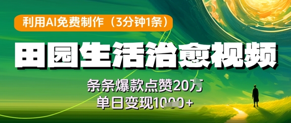 利用AI免费制作田园生活治愈视频，条条爆款点赞20W，单日变现几张-中创网_分享创业项目_助您在家赚钱