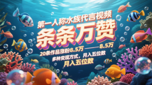 第一人称水族代言视频,条条万赞,20条作品涨粉8.5万,多种变现方式月,入五位数-中创网_分享创业项目_助您在家赚钱