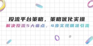 投流平台策略,策略优化实操,解决投流5大痛点,4步实现精准引流-中创网_分享创业项目_助您在家赚钱