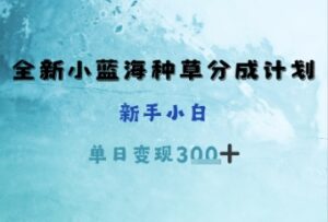 全新小蓝海种草分成计划,新手小白,单日变现3张+-中创网_分享创业项目_助您在家赚钱