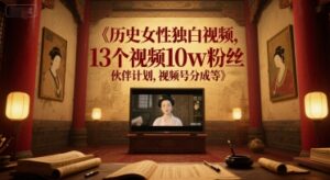 历史女性独白视频,13个视频10w粉丝,伙伴计划,视频号分成等-中创网_分享创业项目_助您在家赚钱