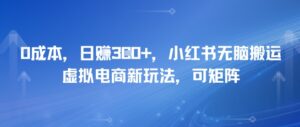 0成本，日入3张+，小红书无脑搬运，虚拟电商新玩法，可矩阵-中创网_分享创业项目_助您在家赚钱
