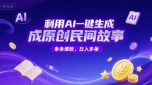 利用AI一键生成原创民间故事，无限制生成，条条爆款，日入多张-中创网_分享创业项目_助您在家赚钱