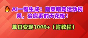 AI一键生成！蔬菜萌宠运动视频，治愈系的天花板！单日变现多张-中创网_分享创业项目_助您在家赚钱