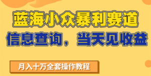 蓝海小众暴利赛道，信息查询，当天见收益，不讲玄学，7天搞了2万+-中创网_分享创业项目_助您在家赚钱