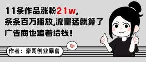 11条作品涨粉21万,不露脸不直播,条条百万播放,广告商也喜欢-中创网_分享创业项目_助您在家赚钱
