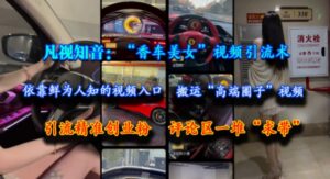 凡视知音:“香车美女”视频引流术,依靠鲜为人知的视频入口,搬运“高端圈子”视频,引流精准创业粉,评论区一堆“求带”-中创网_分享创业项目_助您在家赚钱