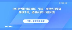 小红书男粉引流，超级干货，引流变现当日见效-中创网_分享创业项目_助您在家赚钱