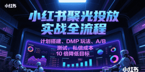 小红书聚光投放实战全流程,计划搭建、DMP玩法、A/B测试,私信成本10倍降低目标-中创网_分享创业项目_助您在家赚钱