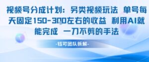 视频号分成另类视频玩法单号每天固定150左右的收益利用AI就能完成一刀不剪的手法-中创网_分享创业项目_助您在家赚钱