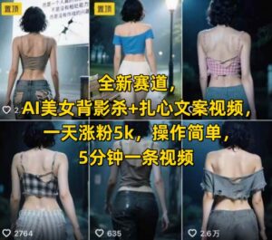 全新赛道，AI美女背影杀+扎心文案视频，一天涨粉5k，操作简单，5分钟一条视频-中创网_分享创业项目_助您在家赚钱