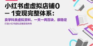 (15489期)小红书虚拟店铺0-1变现完整体系:卖学科类虚拟资料,一天一两百块,很稳定-中创网_分享创业项目_助您在家赚钱