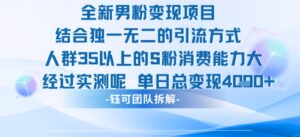 全新男粉变现项目引流人群35以上的男粉消费能力大 经过实测单日变现1k+-中创网_分享创业项目_助您在家赚钱