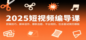 2025短视频编导课,剪辑技巧、脚本创作、爆款选题、平台规则,包含面试简历模板-中创网_分享创业项目_助您在家赚钱
