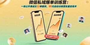 (15843期)微信私域爆单训练营:一场公开课成交33单案例,99元自动训练营批量变现术-中创网_分享创业项目_助您在家赚钱