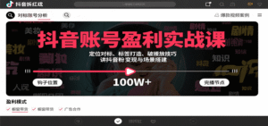 抖音账号盈利实战课,定位对标、标签打造、破播放技巧,讲涨粉变现与场景搭建-中创网_分享创业项目_助您在家赚钱