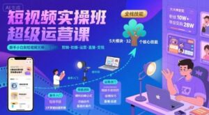 短视频实操班超级运营课，新手小白到短视频大神必修课程，剪辑-拍摄-运营-直播-变现-中创网_分享创业项目_助您在家赚钱