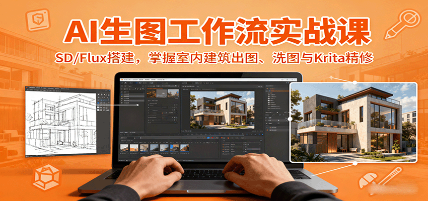 图片[1]-AI生图工作流实战课：SD/Flux搭建，掌握室内建筑出图、洗图与Krita精修