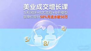 (16064期)美业成交增长课,5天闭环+8大流程+4卡模型,客单价提升58%月流水破50万-中创网_分享创业项目_助您在家赚钱