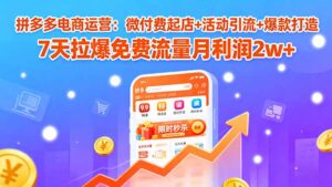 （15960期）拼多多电商运营：微付费起店+活动引流+爆款打造 7天拉爆免费流量月利润2w+-中创网_分享创业项目_助您在家赚钱