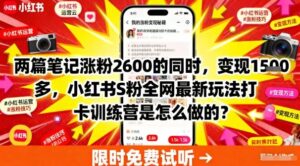 两篇笔记涨粉2600的同时，变现多张，小红书S粉全网最新玩法打卡训练营是怎么做的？-中创网_分享创业项目_助您在家赚钱