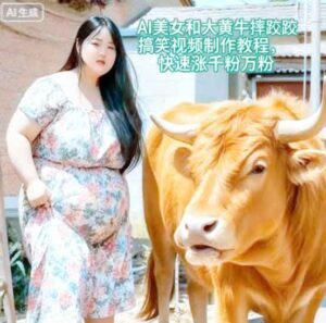 AI美女和大黄牛摔跤搞笑荒诞视频制作教程，快速涨千粉万粉-中创网_分享创业项目_助您在家赚钱