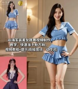 AI海军装美女跳舞视频制作教学，快速涨千粉万粉，视频教程+提示词(绘图词、动作词)-中创网_分享创业项目_助您在家赚钱