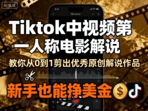 Tiktok中视频第一人称电影解说,教你从0到1剪出一个优秀的原创解说作品,新手也能挣美金-中创网_分享创业项目_助您在家赚钱