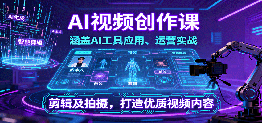 图片[1]-AI视频创作课，涵盖AI工具应用、运营实战、剪辑及拍摄，打造优质视频内容