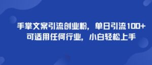 手掌文案引流创业粉，单日引流100+，可适用任何行业，小白轻松上手-中创网_分享创业项目_助您在家赚钱