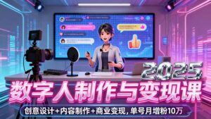 (16032期)2025数字人制作与变现课,创意设计+内容制作+商业变现,单号月增粉10万+-中创网_分享创业项目_助您在家赚钱