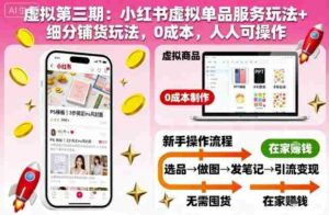 虚拟第三期:小红书虚拟单品服务玩法+细分铺货玩法,0成本,人人可操作-中创网_分享创业项目_助您在家赚钱