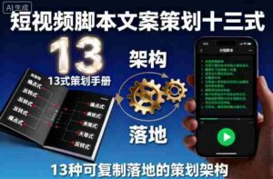 短视频脚本文案策划十三式,13种可复制落地的策划架构-中创网_分享创业项目_助您在家赚钱