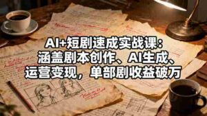 （16359期）AI+短剧速成实战课：涵盖剧本创作、AI生成、运营变现，单部剧收益破万-中创网_分享创业项目_助您在家赚钱