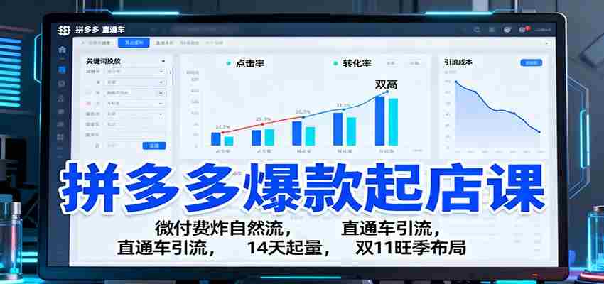 拼多多爆款起店课：微付费炸自然流，直通车引流，14天起量，双11旺季布局-中创网_分享创业项目_助您在家赚钱