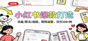 小红书爆款打造:流量/算法/选题,矩阵运营,日引100+粉-中创网_分享创业项目_助您在家赚钱