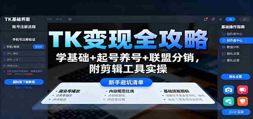 TK变现全攻略：学基础+起号养号+联盟分销，附剪辑工具实操-中创网_分享创业项目_助您在家赚钱
