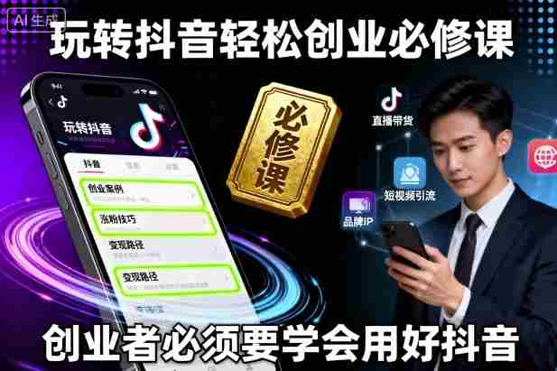 玩转抖音轻松创业必修课，创业者必须要学会用好抖音-中创网_分享创业项目_助您在家赚钱