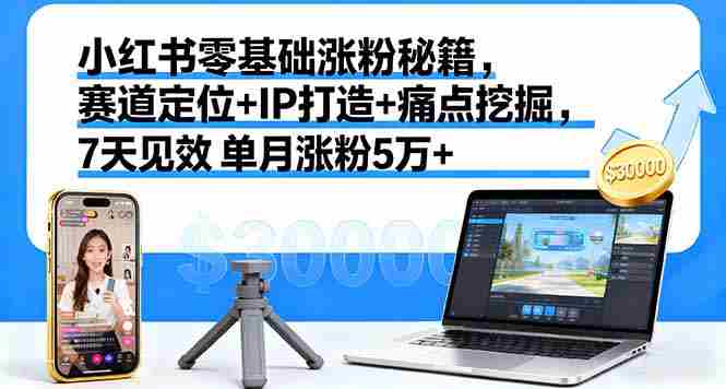 （16158期）小红书零基础涨粉秘籍，赛道定位+IP打造+痛点挖掘，7天见效 单月涨粉5万+-中创网_分享创业项目_助您在家赚钱