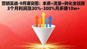 (16152期)营销实战-9月突围课:本质+流量+转化全链路 3个月利润涨30%-300%月多赚10w+-中创网_分享创业项目_助您在家赚钱