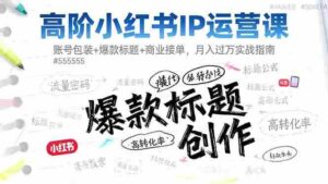 (16442期)高阶小红书IP运营课:账号包装+爆款标题+商业接单,月入过万实战指南-中创网_分享创业项目_助您在家赚钱