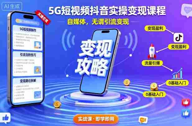 5G短视频抖音实操变现课程，自媒体，无谓引流变现-中创网_分享创业项目_助您在家赚钱