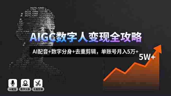 （16143期）AIGC数字人变现全攻略，AI配音+数字分身+去重剪辑，单账号月入5万+-中创网_分享创业项目_助您在家赚钱